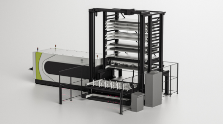 Sheet metal loading, unloading and storage system in a 2D laser-cutting system