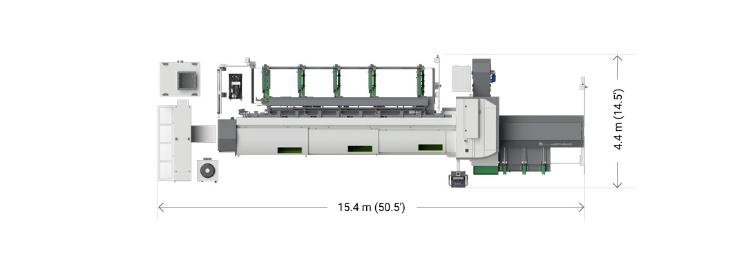 Floor plan dimensions of the LTX Lasertube machine